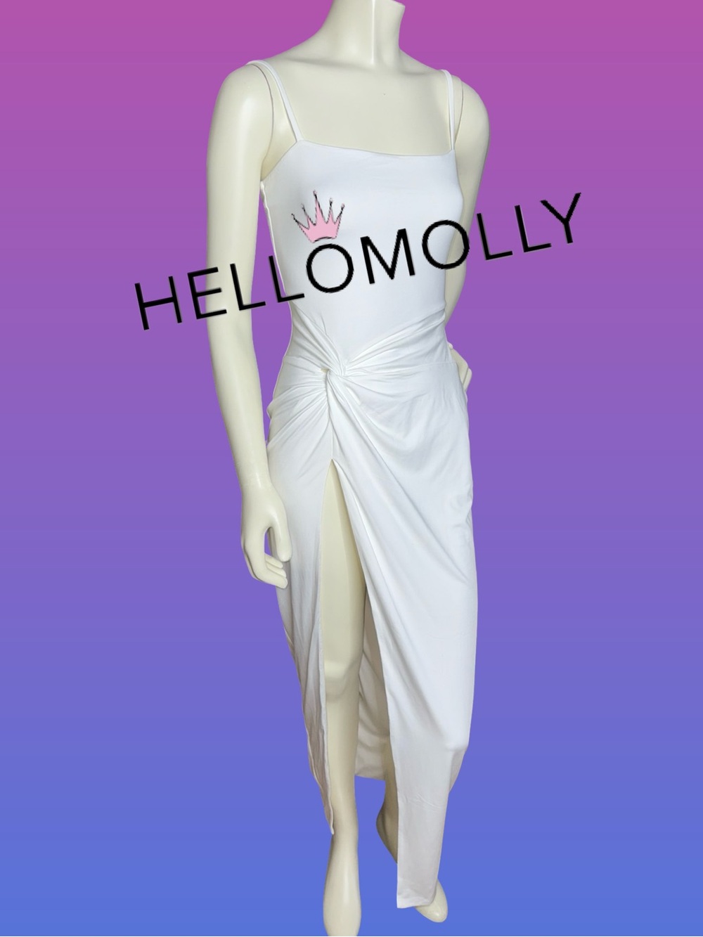 HELLO MOLLY Silky Fit Knot Front High Slit Midi Dress in White Size 4